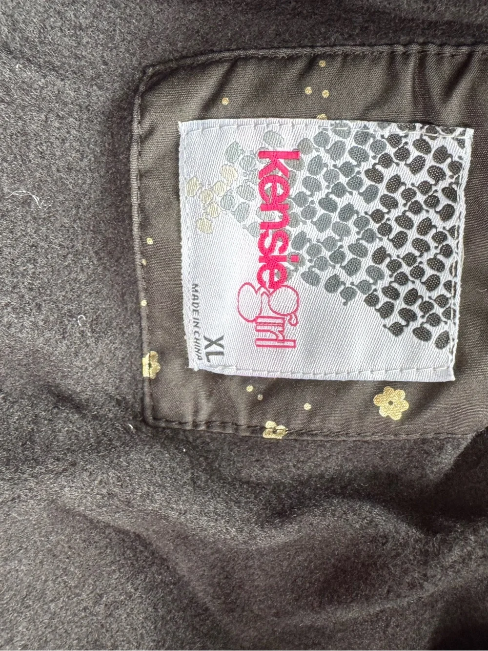 Kensie Girl puffer jacket winter coat size XL 16 Black gold floral print hood
